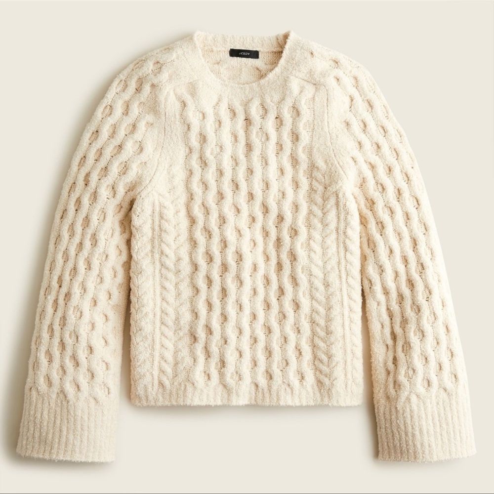 J. Crew Cream Cable-Knit Crewneck Sweater
